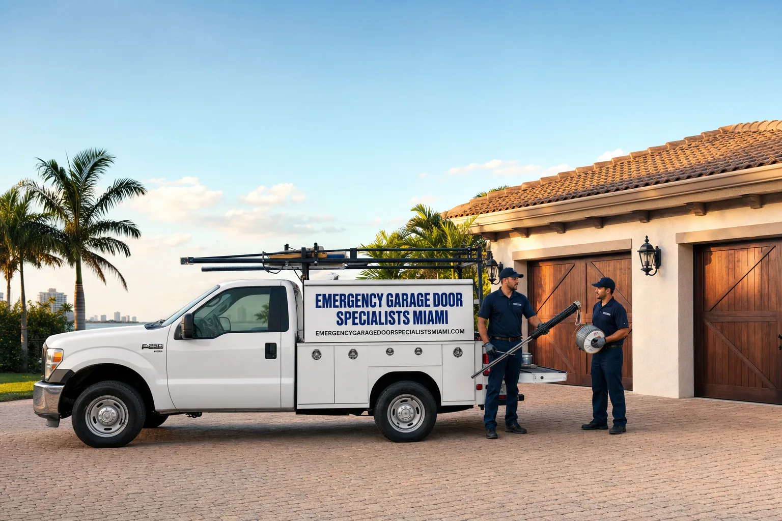 Emergency Garage Door Specialists Miami service vehicle and crew in Miami, FL
